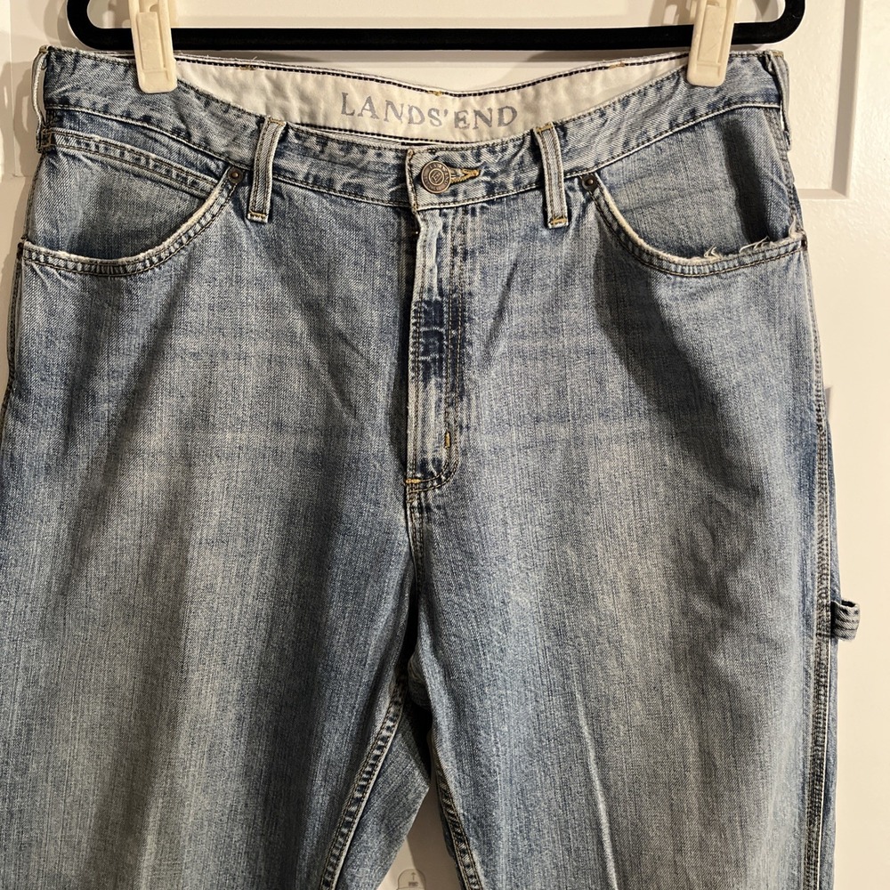 Lands End Mens Relaxed Work Wear Fit Light Wash Jeans 36 Carpenter Blue Vintage
